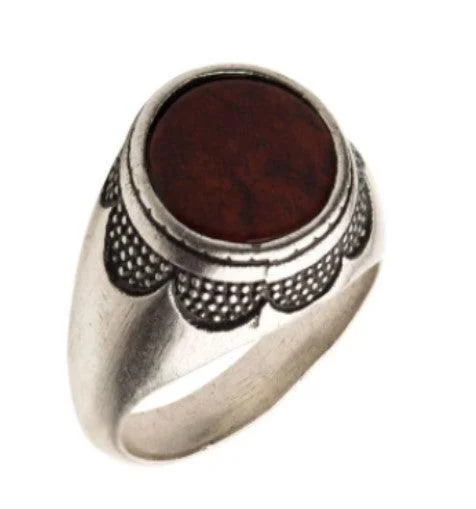 Men's sports - team logo rings for fansStainless Steel Silver Plated with Red Jasper Stone Ring-11.11mm Men's sports - team logo rings for fansStainless Steel Silver Plated with Red Jasper Stone Ring-11.11mm