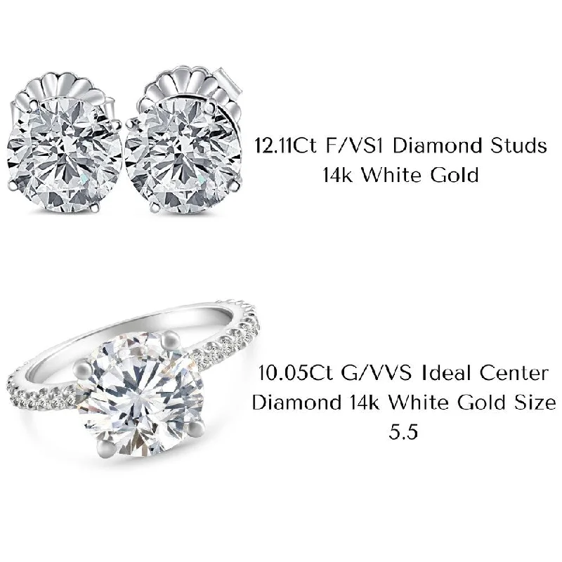 Women's Solitaire Diamond Rings with Round - Cut Diamonds and Platinum Settings for an Elegant EngagementCertified Diamond Ring and 12Ct TW Studs White Gold Size 5.5
