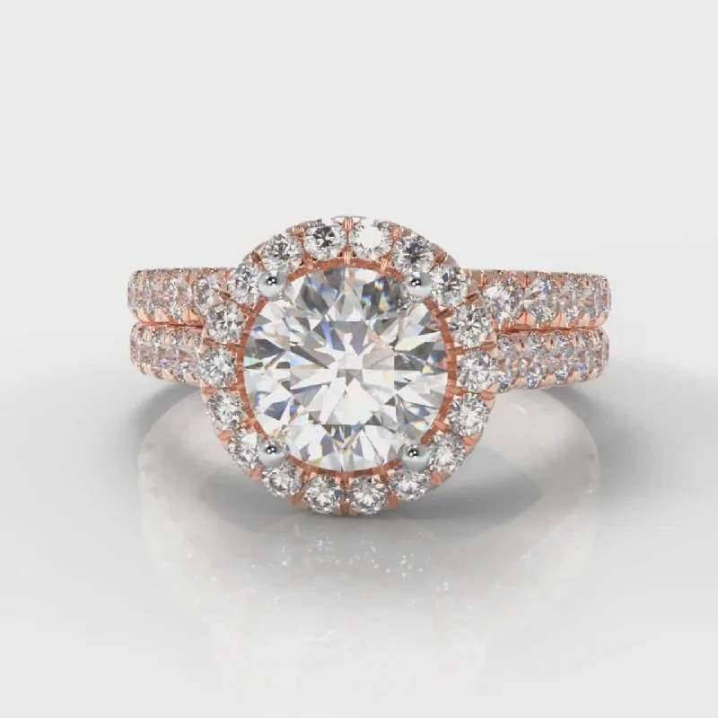 Men's Sapphire Engagement Rings in 18K White Gold with Pave Diamond AccentsMicropavé Round Brilliant Cut Diamond Halo Bridal Set - Rose Gold Men's Sapphire Engagement Rings in 18K White Gold with Pave Diamond AccentsMicropavé Round Brilliant Cut Diamond Halo Bridal Set - Rose Gold