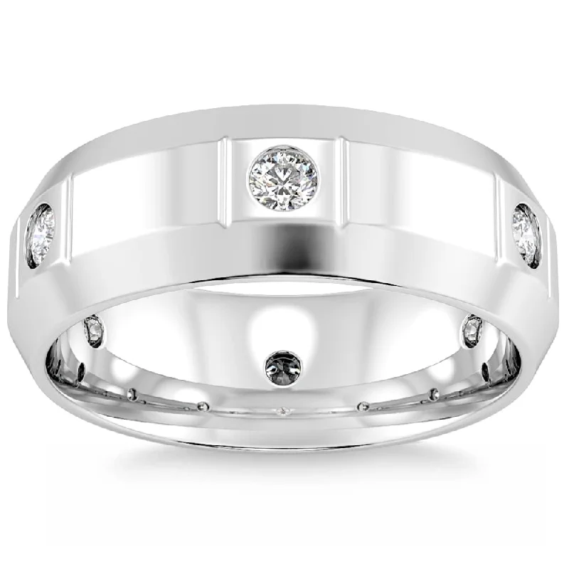 Three - Stone Women's Diamond Rings Symbolizing Past, Present, and Future with Emerald - Cut DiamondsMens 3/4ct Comfort Fit White Gold Diamond Wedding Band Ring