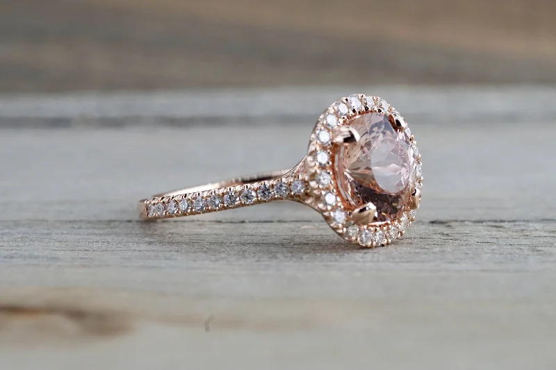 Men's thumb rings with a wide band14k Rose Gold Round Peach Pink Morganite Diamond Halo Engagement Anniversary Ring Men's thumb rings with a wide band14k Rose Gold Round Peach Pink Morganite Diamond Halo Engagement Anniversary Ring