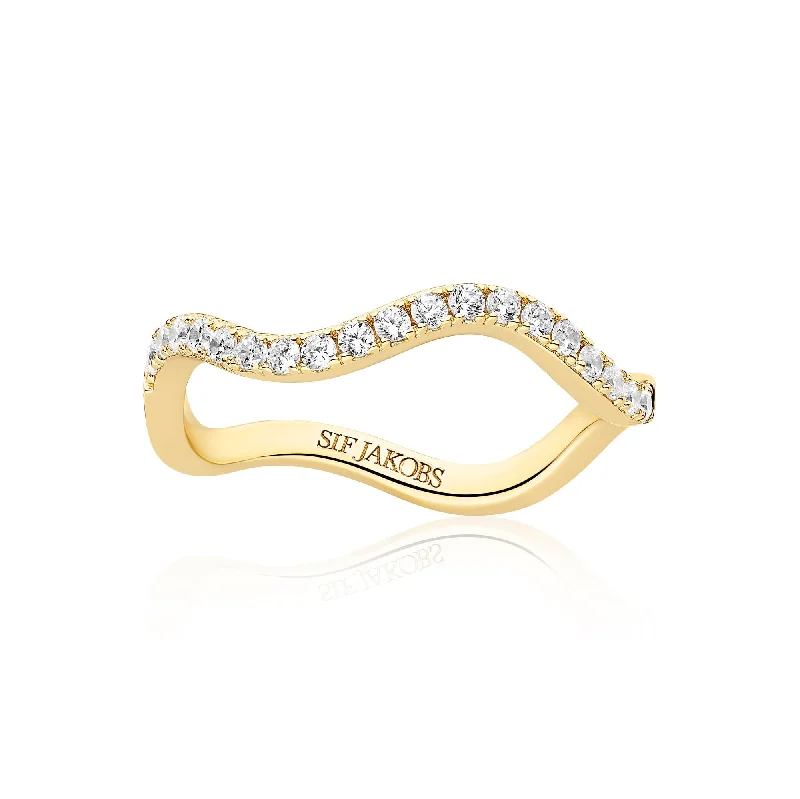 Women's 18K Gold Solitaire Diamond Ring for an Elegant Everyday LookEllera Waves Gold Plated Ring w. Zirconia