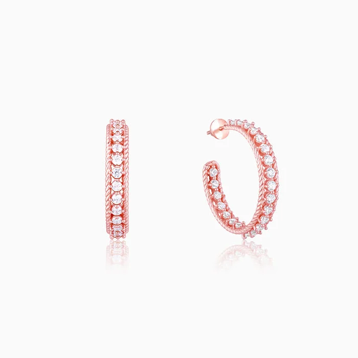 Beaded hoop earringsRose Gold White Zircon Hoop Earrings