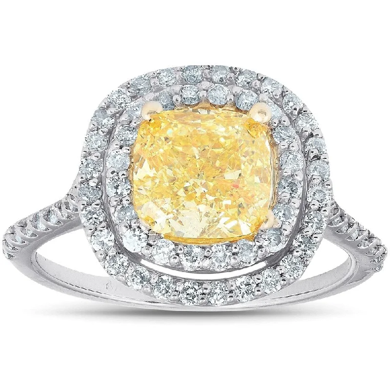 Women's Diamond Rings with Sapphire Accents in Blue for a Colorful and Sophisticated Touch1.67Ct Diamond Fancy Yellow Cushion Double Halo Engagement Ring 14k White Gold Women's Diamond Rings with Sapphire Accents in Blue for a Colorful and Sophisticated Touch1.67Ct Diamond Fancy Yellow Cushion Double Halo Engagement Ring 14k White Gold