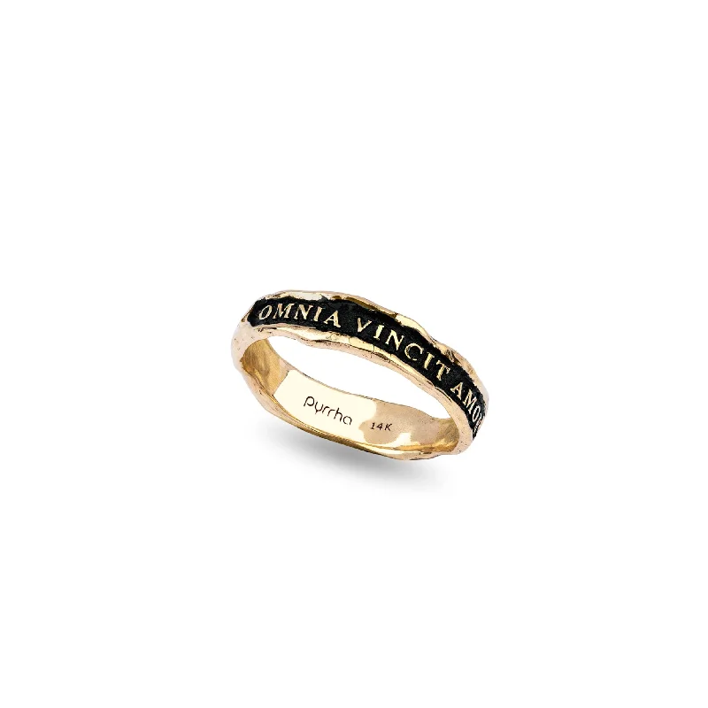 Minimalist Women's Rings with a Single Pearl in 14K Gold - Plated BandsLove Conquers All Narrow 14K Gold Textured Band Ring Minimalist Women's Rings with a Single Pearl in 14K Gold - Plated BandsLove Conquers All Narrow 14K Gold Textured Band Ring