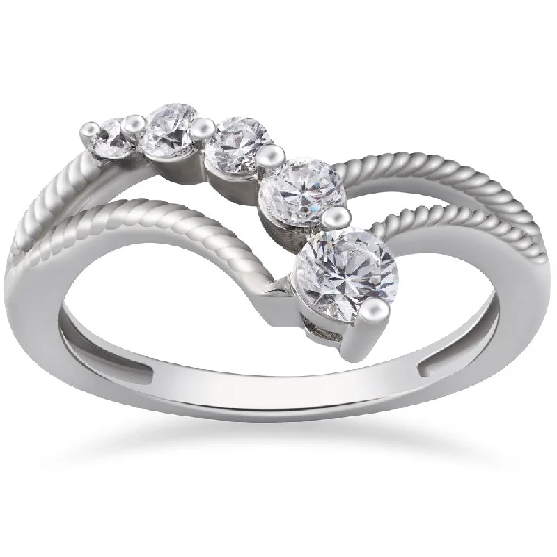 Women's Diamond Rings with Side - Stone Pave Setting for a Sparkling and Continuous Shine14k White Gold 1/2ct TDW Graduated Diamond Vintage Journey Right Hand Ring Women's Diamond Rings with Side - Stone Pave Setting for a Sparkling and Continuous Shine14k White Gold 1/2ct TDW Graduated Diamond Vintage Journey Right Hand Ring