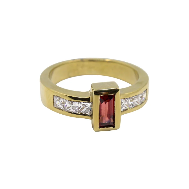 Tennis - Style Women's Rings with a Row of Round Diamonds in PlatinumBaguette Cut Garnet and Cubic Zircon set in Yellow Gold Ring Tennis - Style Women's Rings with a Row of Round Diamonds in PlatinumBaguette Cut Garnet and Cubic Zircon set in Yellow Gold Ring