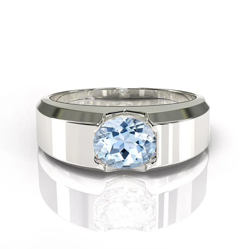Men's turquoise - inlaid rings for a southwestern feel2 Carat Genuine Natural Aquamarine Men's Gold Ring Men's turquoise - inlaid rings for a southwestern feel2 Carat Genuine Natural Aquamarine Men's Gold Ring