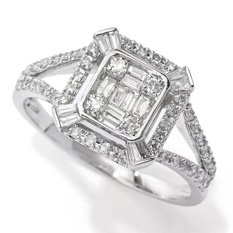 Women's Diamond Rings with Side - Stone Pave Setting for a Sparkling and Continuous Shine14K White Gold 0.44ctw Baguette & Round Diamond Ring - Size 7