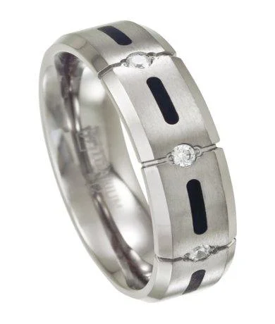 Men's opal - featured rings with iridescent colorsMen's Titanium Wedding Ring with Black Resin and 4 CZs | 7mm Men's opal - featured rings with iridescent colorsMen's Titanium Wedding Ring with Black Resin and 4 CZs | 7mm