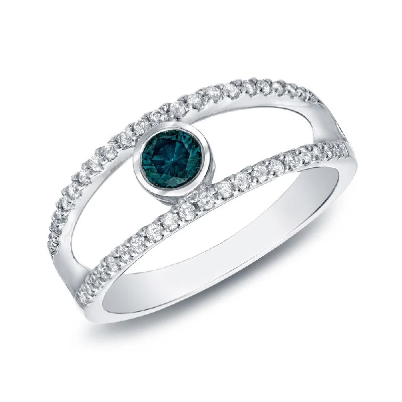 Tennis - Style Women's Diamond Rings with a Continuous Row of Diamonds for a Classic and Versatile LookAuriya 1/2ctw Split Shank Bezel Set Blue Diamond Ring 14k White Gold Tennis - Style Women's Diamond Rings with a Continuous Row of Diamonds for a Classic and Versatile LookAuriya 1/2ctw Split Shank Bezel Set Blue Diamond Ring 14k White Gold