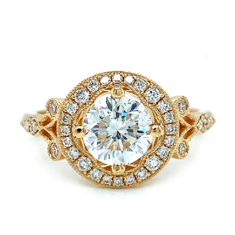 Women's Solitaire Diamond Rings with Round - Cut Diamonds and Platinum Settings for an Elegant EngagementYellow Gold and Diamond Halo Ring-"Eternal Love" Women's Solitaire Diamond Rings with Round - Cut Diamonds and Platinum Settings for an Elegant EngagementYellow Gold and Diamond Halo Ring-"Eternal Love"