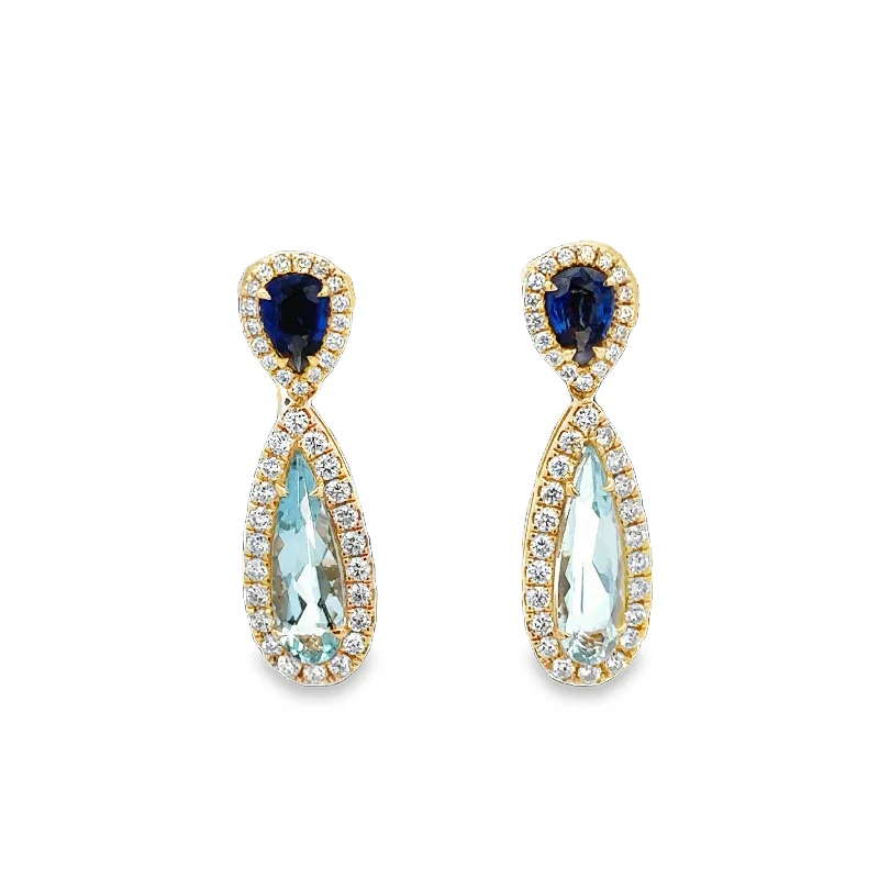 Halo diamond engagement ring in 18K white gold with a center oval - cut stoneAquamarine, Sapphire, and Diamond Drop Earrings in Yellow Gold Halo diamond engagement ring in 18K white gold with a center oval - cut stoneAquamarine, Sapphire, and Diamond Drop Earrings in Yellow Gold