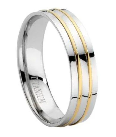 Men's multi - colored gemstone rings for a vibrant styleTitanium Wedding Band with Gold Plated Grooves - 6mm Men's multi - colored gemstone rings for a vibrant styleTitanium Wedding Band with Gold Plated Grooves - 6mm