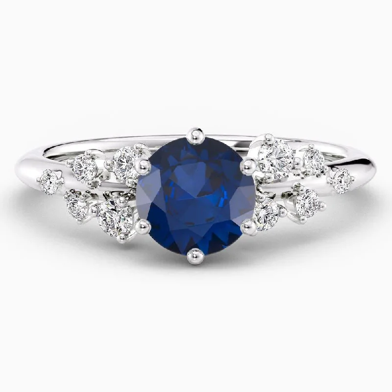Men's Topaz Engagement Rings in 10K Gold with a Channel - Set Diamond Band1.40 Carat Round Shape Snowdrift Blue Sapphire Engagement Ring Men's Topaz Engagement Rings in 10K Gold with a Channel - Set Diamond Band1.40 Carat Round Shape Snowdrift Blue Sapphire Engagement Ring