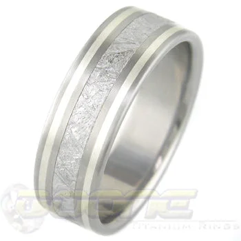 Titanium Rings with a Heart - Shaped Inlay for a Romantic GestureMeteorite with Dual Stripes of Silver Titanium Rings with a Heart - Shaped Inlay for a Romantic GestureMeteorite with Dual Stripes of Silver