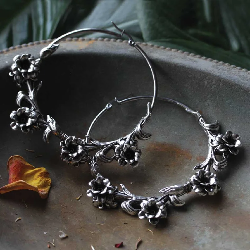 Oval hoop earringsLAVISH. Wild Rose Hoop Earrings - Silver