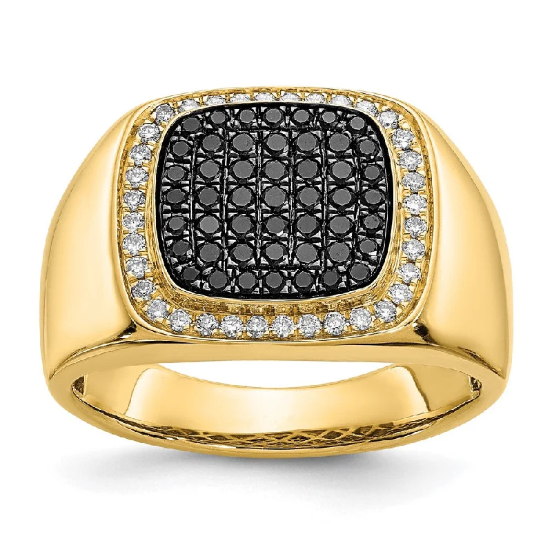 Men's diamond - encrusted engagement rings for a luxurious touch14K Yellow Gold Black and White Diamond Mens Ring