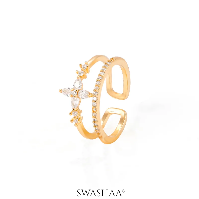Engagement - Inspired Women's Rings with a Halo of Small DiamondsParisha 14K Gold Plated Ring Engagement - Inspired Women's Rings with a Halo of Small DiamondsParisha 14K Gold Plated Ring