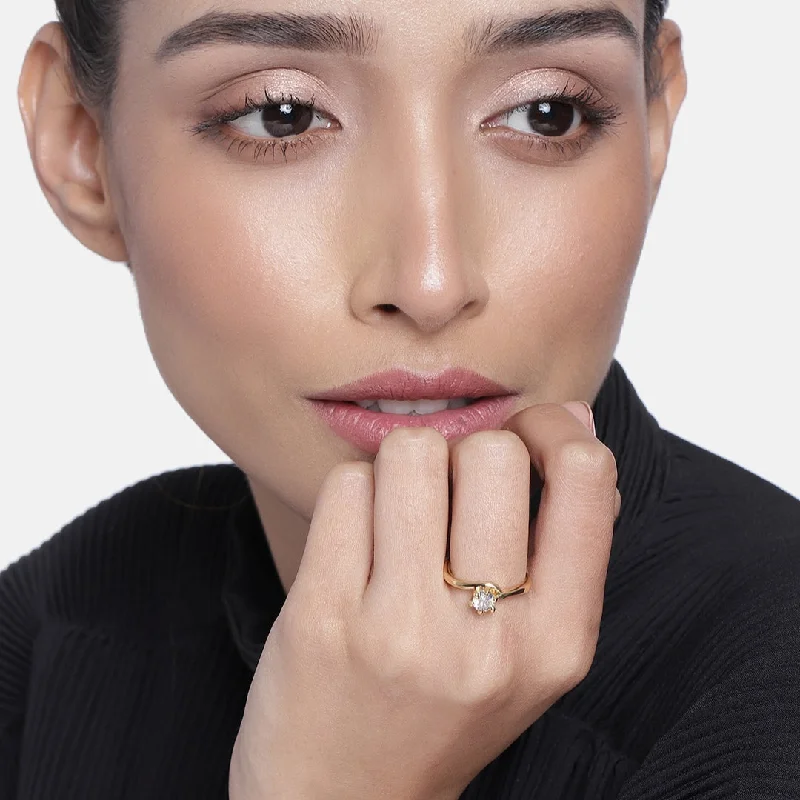 Estele white american diamond on gold plated ring for women (non adjustble)