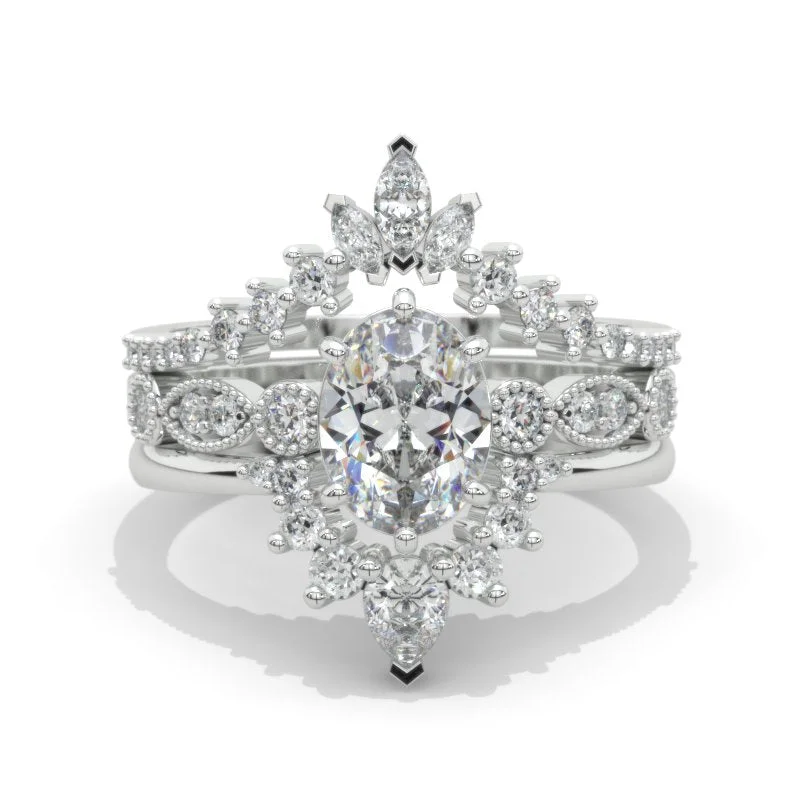 Men's Topaz Engagement Rings in 10K Gold with a Channel - Set Diamond Band14K White Gold Oval Moissanite Halo Engagement Ring  with Two Eternity Rings Set