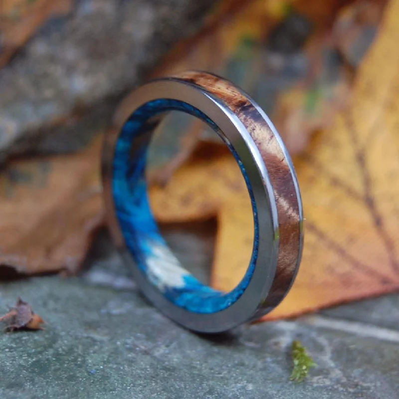 Men's skull - shaped rings for a gothic styleAnastasius | Men's Blue Box Elder Wood, Hawaiian Koa Wood & Titanium Wedding Ring