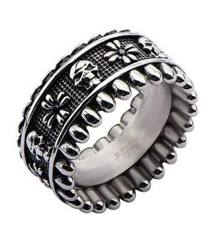 Men's polished brass rings with a warm glowStainless Steel Bullet Edging Skull Ring-18mm Men's polished brass rings with a warm glowStainless Steel Bullet Edging Skull Ring-18mm