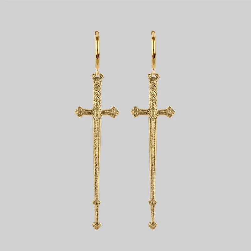Minimalist hoop earringsMERCY. Sword Hoop Earrings - Gold