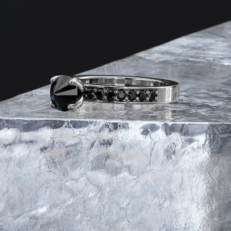 Marquise - Cut Women's Diamond Rings in Palladium for a Unique and Elongated ShapeCat's Eye Inverted Natural Black Diamond Round Engagement Ring Marquise - Cut Women's Diamond Rings in Palladium for a Unique and Elongated ShapeCat's Eye Inverted Natural Black Diamond Round Engagement Ring