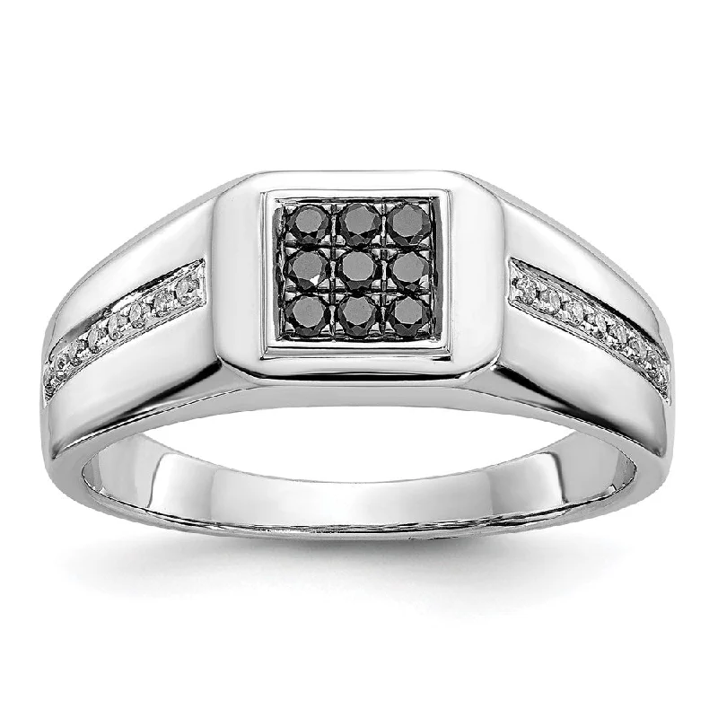 Men's Celtic - pattern rings with intricate designs14k White Gold White and Black Diamond Square Mens Ring
