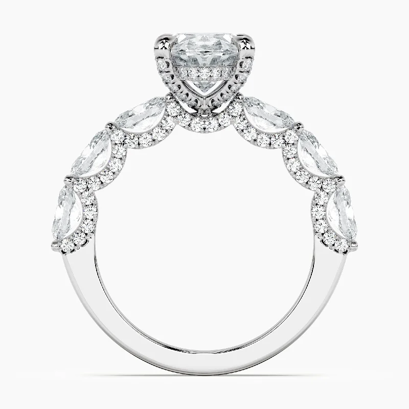 Adjustable Women's Diamond Rings with a Flexible Band for a Comfortable and Custom FitAuriya 14kt White Gold Lab Grown Oval Diamond Engagement Ring with East-West Oval Crescent (F-G, VS)