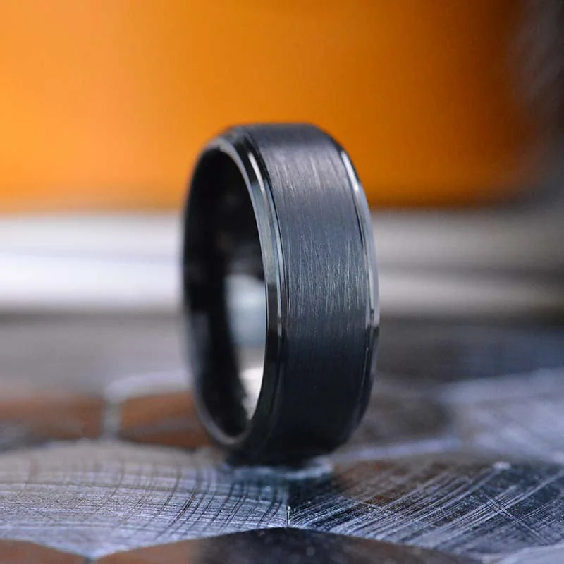 Men's spinning rings for fidget - friendly useBlack Brushed Tungsten Carbide Ring Men's spinning rings for fidget - friendly useBlack Brushed Tungsten Carbide Ring