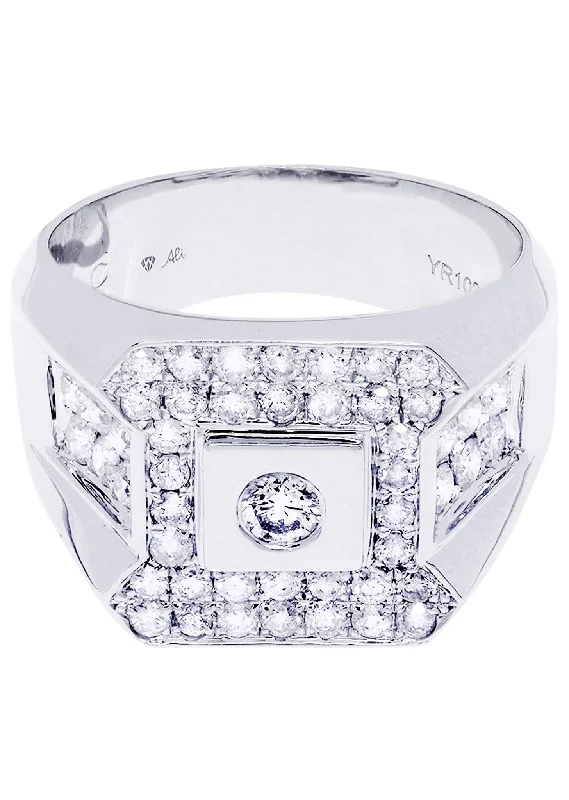 Art Deco - Inspired Women's Diamond Rings with Geometric Designs and Baguette - Cut DiamondsWhite Gold Pinky Diamond Ring| 1.39 Carats| 10.9 Grams