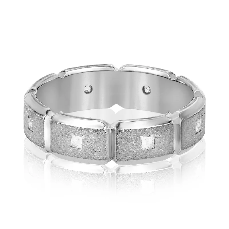 Men's emerald - encrusted rings for a rich green toneMen's Brick Squared Sand Blasted Accented Diamond Wedding Band