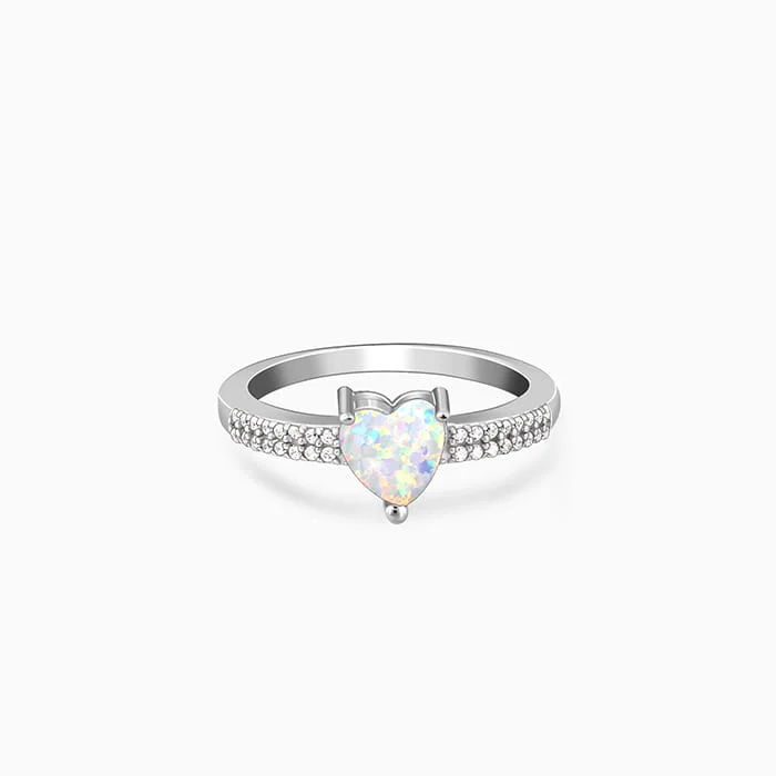Tennis - Style Women's Rings with a Row of Round Diamonds in PlatinumSilver Opal Heart Ring