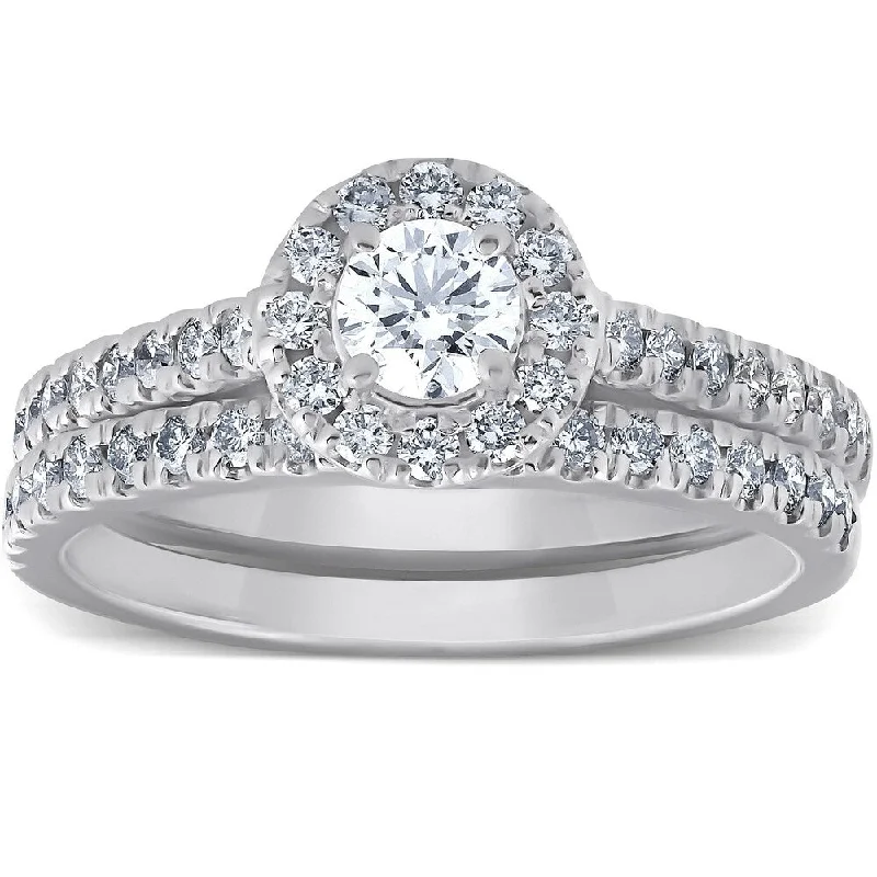 Tennis - Style Women's Diamond Rings with a Continuous Row of Diamonds for a Classic and Versatile Look1Ct Halo Round Lab Grown Diamond Engagement Matching Wedding Ring Set White Gold Tennis - Style Women's Diamond Rings with a Continuous Row of Diamonds for a Classic and Versatile Look1Ct Halo Round Lab Grown Diamond Engagement Matching Wedding Ring Set White Gold