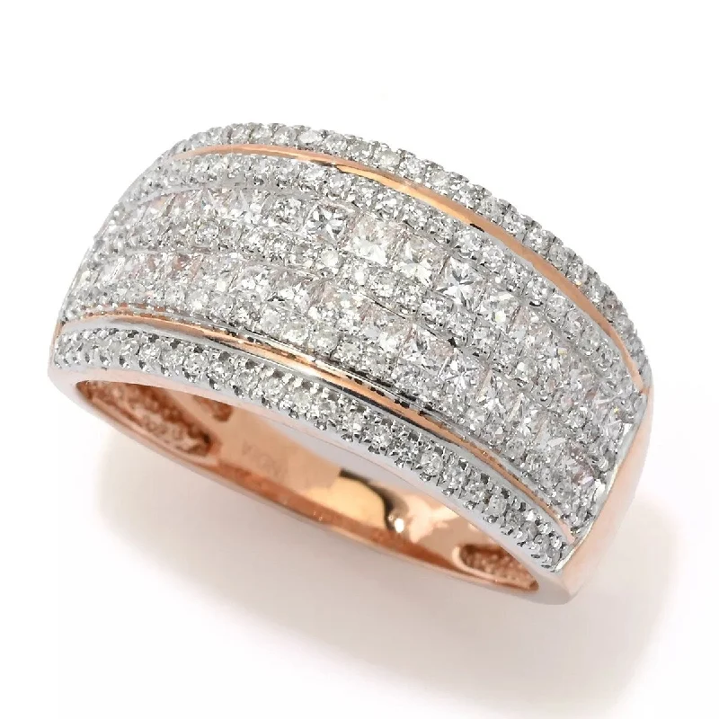 Cathedral - Style Women's Diamond Rings with a Raised Center Setting and Elaborate Metalwork14K Rose Gold 1.00ctw Princess & Round Diamond Ring - Size 7 Cathedral - Style Women's Diamond Rings with a Raised Center Setting and Elaborate Metalwork14K Rose Gold 1.00ctw Princess & Round Diamond Ring - Size 7