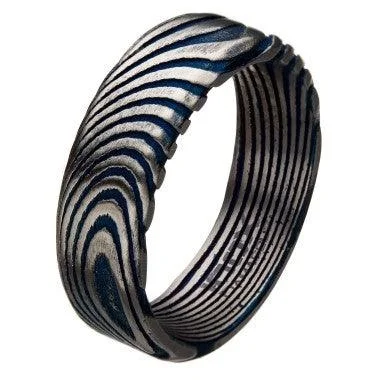 Men's leather - wrapped rings for a rustic charmDamascus 7mm Matte Blue Water Print Plated Ring Men's leather - wrapped rings for a rustic charmDamascus 7mm Matte Blue Water Print Plated Ring