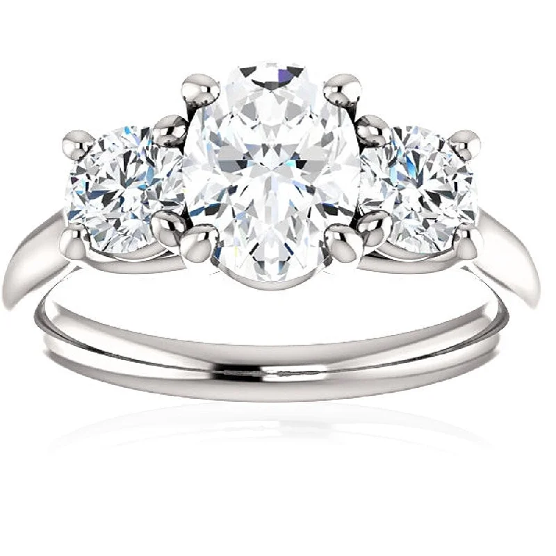 Marquise - Cut Women's Diamond Rings in Palladium for a Unique and Elongated Shape1 3/4 Ct Moissanite & Lab Grown Diamond 3 Stone Engagement Ring 10k White Gold
