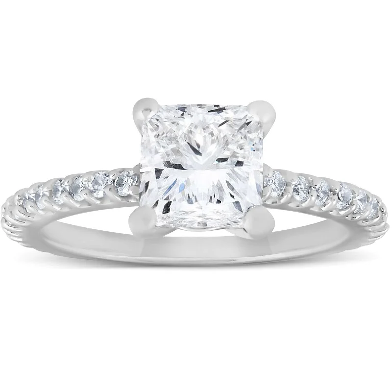 Cathedral - Style Women's Diamond Rings with a Raised Center Setting and Elaborate Metalwork2 1/2 Ct Princess Cut Diamond Engagement Ring 14k White Gold Clarity Enhanced Cathedral - Style Women's Diamond Rings with a Raised Center Setting and Elaborate Metalwork2 1/2 Ct Princess Cut Diamond Engagement Ring 14k White Gold Clarity Enhanced