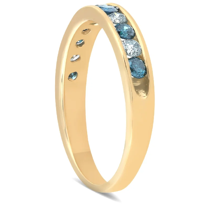 Cushion - Cut Women's Diamond Rings in Platinum with a Soft and Romantic Appearance1/2ct Blue & White Diamond Channel Set Ring Yellow Gold