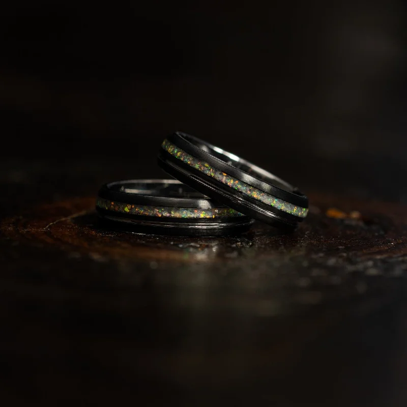 Magnetic Clasp Women's Rings for Easy Wearing and Removal"Dionysis" Womens Tungsten Carbide Ring- White Gold X Fire Opal- 5mm Magnetic Clasp Women's Rings for Easy Wearing and Removal"Dionysis" Womens Tungsten Carbide Ring- White Gold X Fire Opal- 5mm