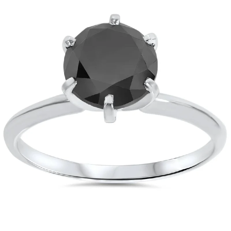 Signature - Design Women's Diamond Rings with a Brand - Specific Pattern and High - Quality Diamonds2 1/2ct Black Diamond Solitaire Ring 14K White Gold Signature - Design Women's Diamond Rings with a Brand - Specific Pattern and High - Quality Diamonds2 1/2ct Black Diamond Solitaire Ring 14K White Gold