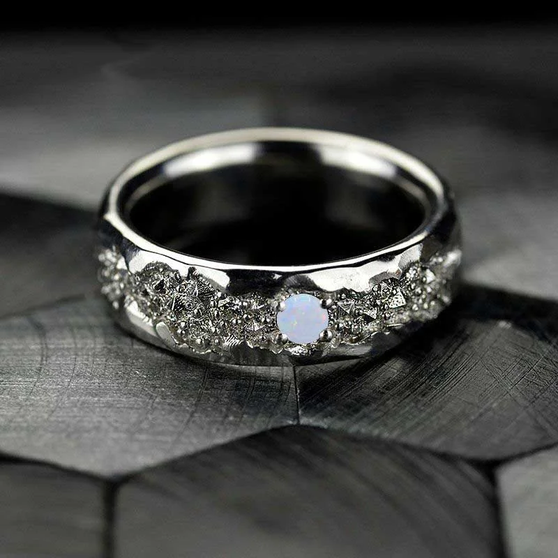 Men's high - quality handmade rings for artisanal appeal0.6 CTW White Opal Men's Ring 14K White Gold Ring Men's high - quality handmade rings for artisanal appeal0.6 CTW White Opal Men's Ring 14K White Gold Ring