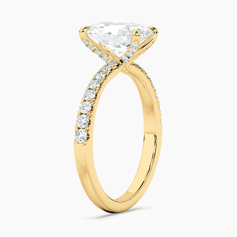 Women's Diamond Rings with Side - Stone Pave Setting for a Sparkling and Continuous ShineAuriya 14kt Yellow Gold Lab Grown Oval Diamond Engagement Ring with Unique Diamond Prong (F-G, VS)