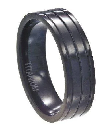 Men's diamond - encrusted engagement rings for a luxurious touchMen's Titanium Black Ridged Wedding Band with Glossy Finish | 7mm Men's diamond - encrusted engagement rings for a luxurious touchMen's Titanium Black Ridged Wedding Band with Glossy Finish | 7mm
