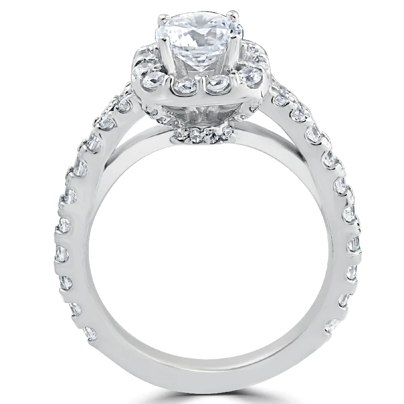 Women's Solitaire Diamond Rings with Round - Cut Diamonds and Platinum Settings for an Elegant Engagement2 1/2Ct Cushion Halo Lab Grown Diamond Engagement Ring White Gold