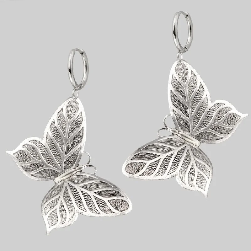 Beaded hoop earringsNEW DAWN. Huge Butterfly Hoop Earrings - Silver