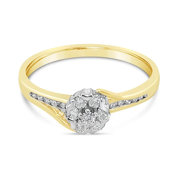 Art Deco - Inspired Women's Diamond Rings with Geometric Designs and Baguette - Cut Diamonds9ct Yellow Gold Diamond Cluster Ring Art Deco - Inspired Women's Diamond Rings with Geometric Designs and Baguette - Cut Diamonds9ct Yellow Gold Diamond Cluster Ring
