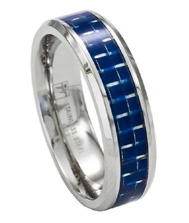 Men's Viking - inspired rings with ancient symbolsMen's Stainless Steel Wedding Band with Blue Carbon Fiber Inlay | 7mm Men's Viking - inspired rings with ancient symbolsMen's Stainless Steel Wedding Band with Blue Carbon Fiber Inlay | 7mm